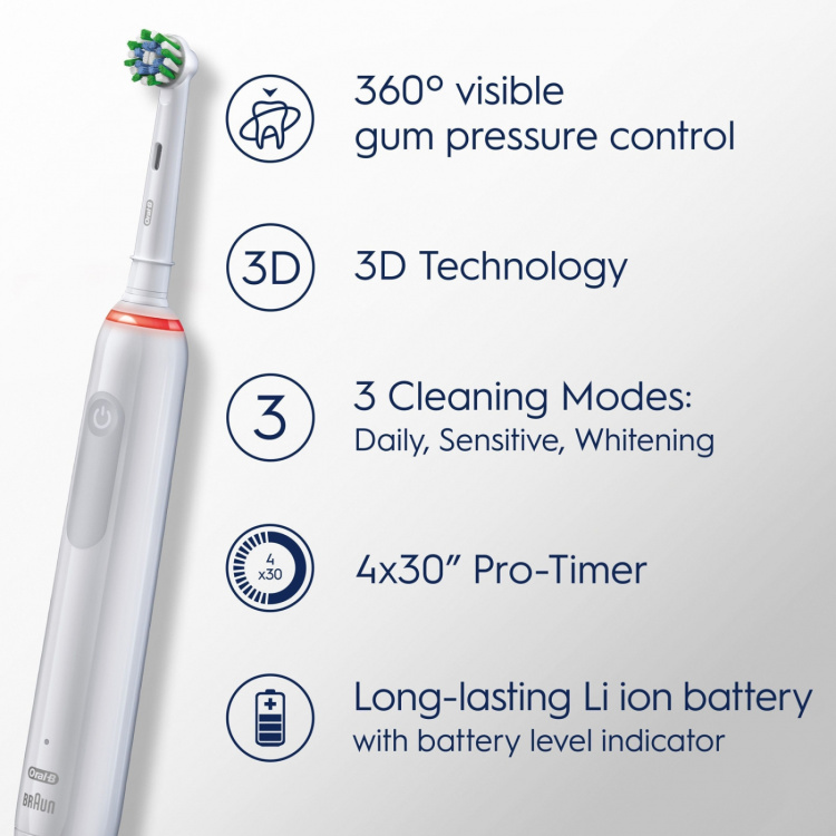 Oral B Elektrisk tannbørste Pro3 hvit + ekstra refill + TC Oral B Elektrisk tannbørste Pro3 hvit + ekstra refill + TC