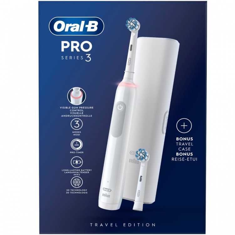 Oral B Elektrisk tannbørste Pro3 hvit + ekstra refill + TC Oral B Elektrisk tannbørste Pro3 hvit + ekstra refill + TC