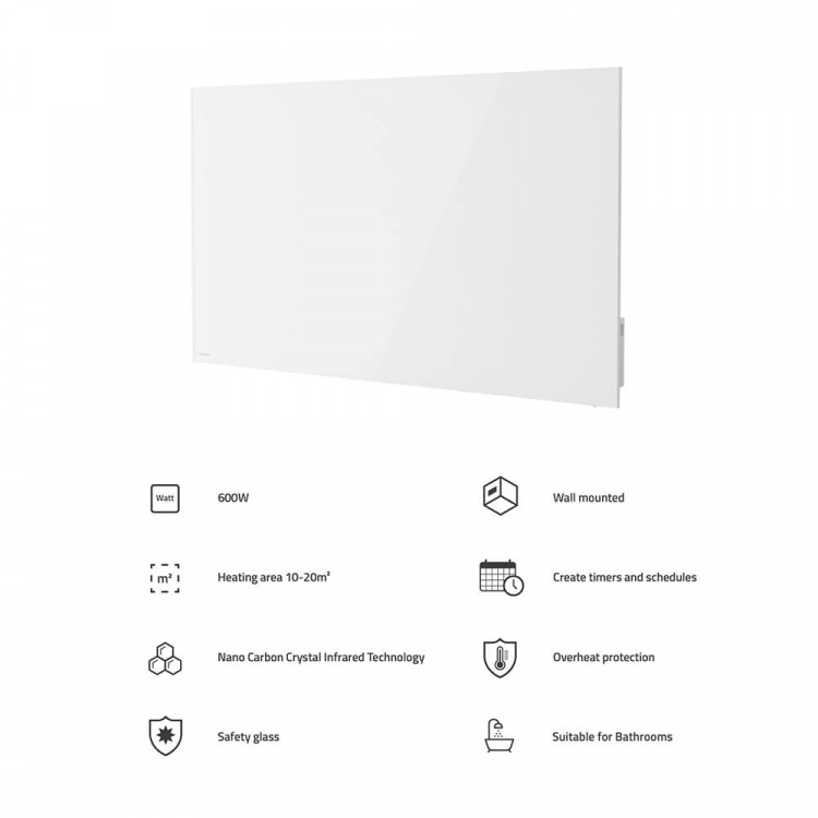 Hombli Smart Infrarød Varmer Glasspanel 600w Hvit