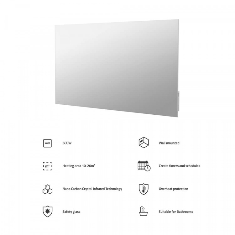 Hombli Smart Speil Infrarød Varmelegeme Glasspanel 600w Hombli Smart Speil Infrarød Varmelegeme Glasspanel 600w