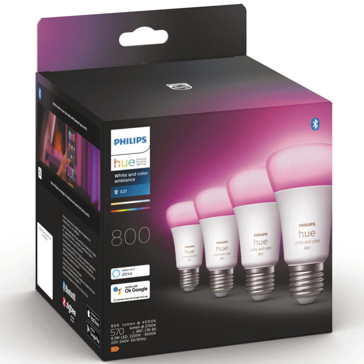 Philips Hue Hvit Colour Ambiance E27 4-pakning