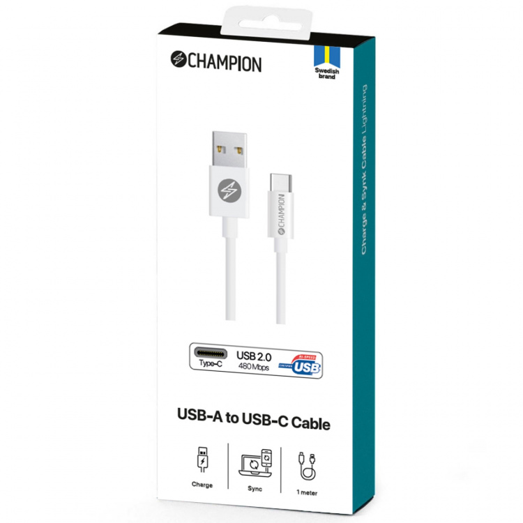 Champion USB-A til USB-C-kabel 1 m hvit
