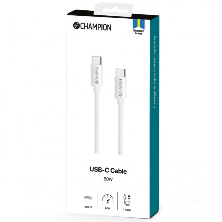 Champion USB-C-kabel 60W 1m hvit