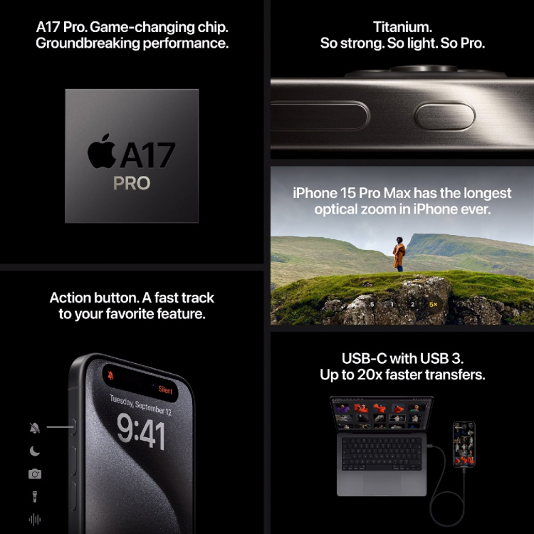 Apple iPhone 15 Pro Max 256 GB hvit titan Apple iPhone 15 Pro Max 256 GB hvit titan