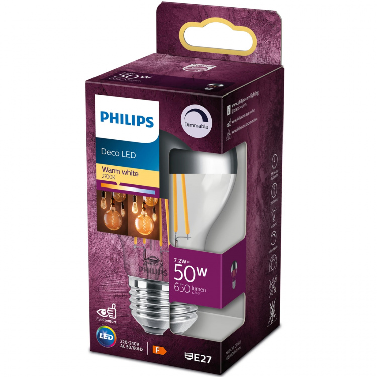 Philips LED E27 Normal Filament Top Mirrored Dimbar 50W 650lm