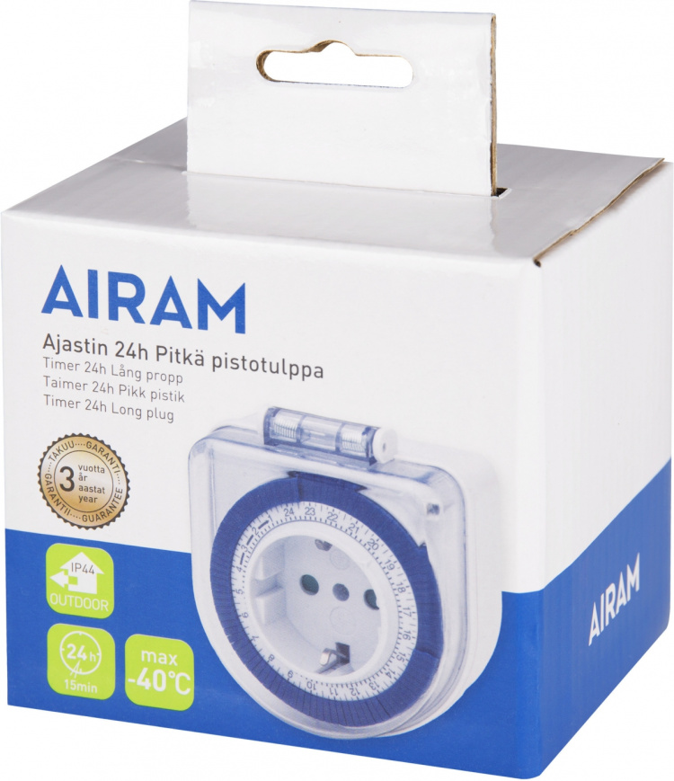 AIRAM Tidsur IP44, 24 timer, støpsel AIRAM Tidsur IP44, 24 timer, støpsel