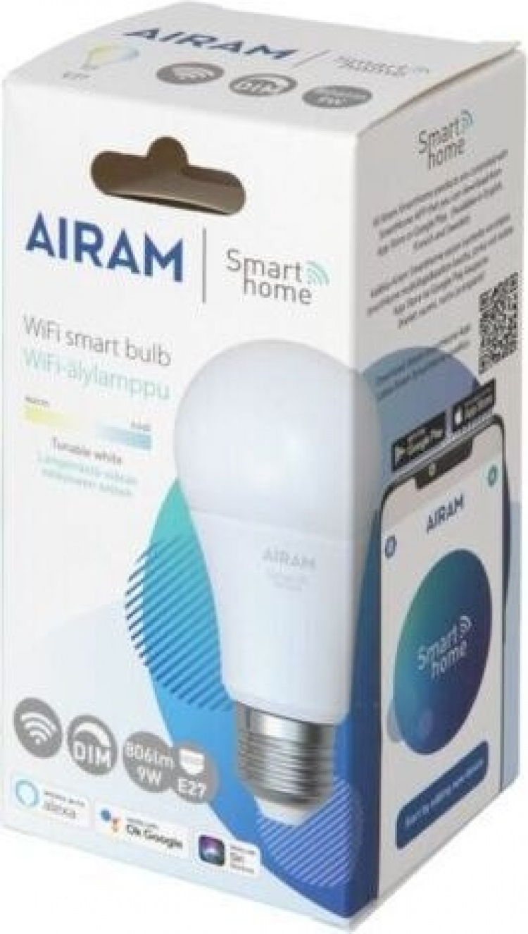 AIRAM SmartHome-lampe, E27, opal, 806 lm, dimbar, hvit, WiFi