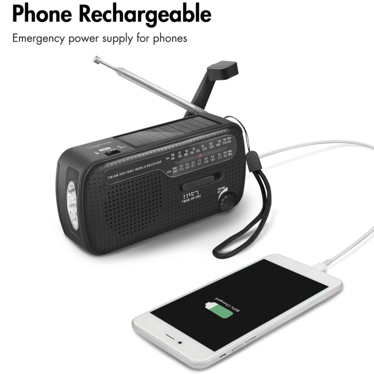 LogiLink Sveivradio med lommelykt og solcellepanel Svart LogiLink Sveivradio med lommelykt og solcellepanel Svart