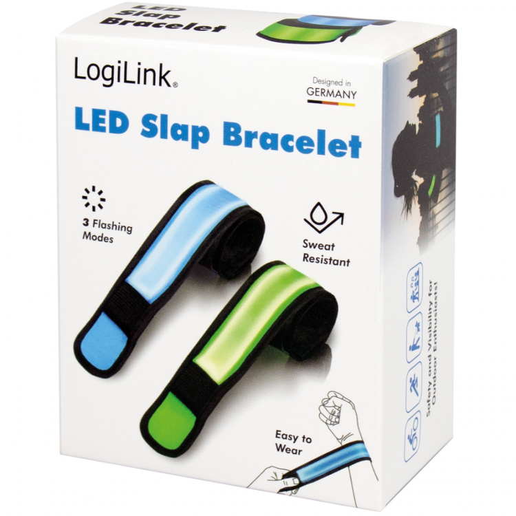 LogiLink LED-refleksarmbånd Slap-wrap 2-pakning Blå + Grønn LogiLink LED-refleksarmbånd Slap-wrap 2-pakning Blå + Grønn