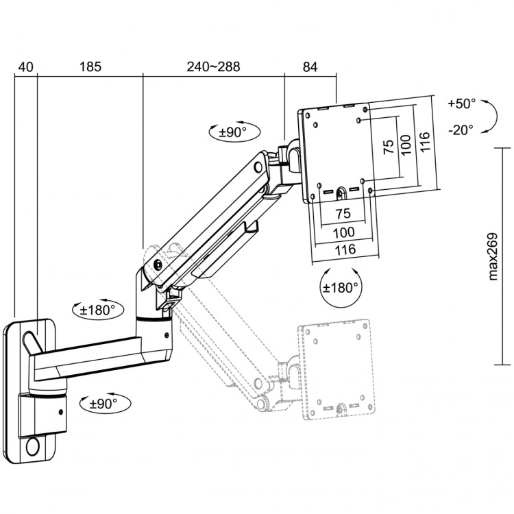 LogiLink Monitorarm med veggmontering 17-49 LogiLink Monitorarm med veggmontering 17-49