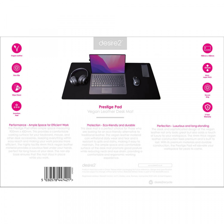 Desire2 Skrivebordsmatte Grått Vegansk Skinn 400x900mm