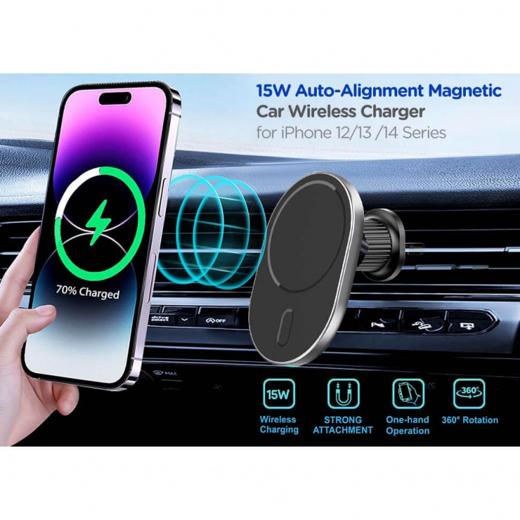 Gear MagSerie Mobilholder Ventilasjon MagSafe Charge 15W Trådløs Gear MagSerie Mobilholder Ventilasjon MagSafe Charge 15W Trådløs