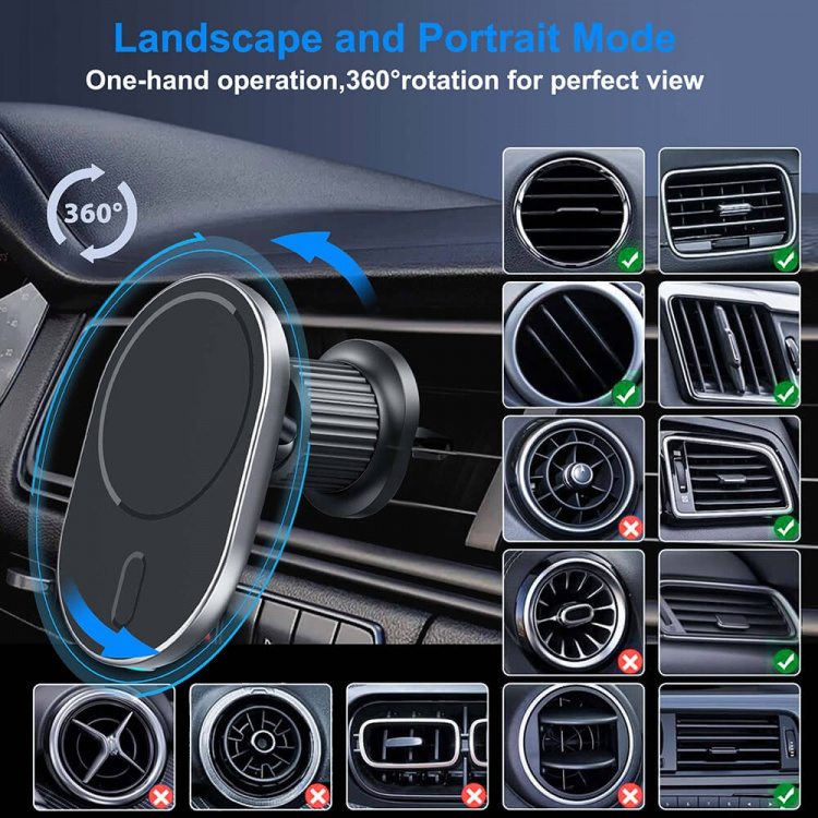 Gear MagSerie Mobilholder Ventilasjon MagSafe Charge 15W Trådløs Gear MagSerie Mobilholder Ventilasjon MagSafe Charge 15W Trådløs