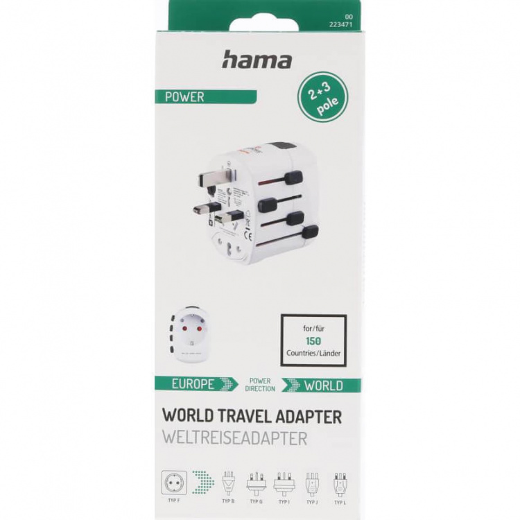 Hama Reiseadapter Verden Pro EU-WORLD 3-stift Hama Reiseadapter Verden Pro EU-WORLD 3-stift