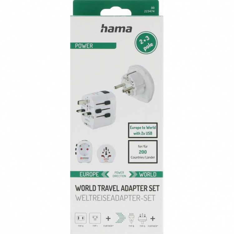 Hama Reiseadapter Verden Pro Light USB 3-stift