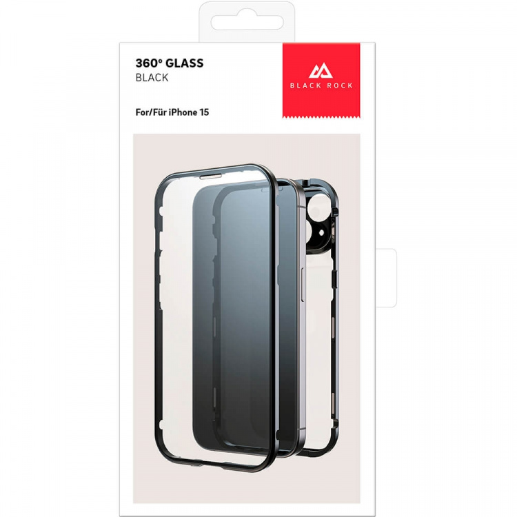 BLACK ROCK Mobildeksel 360° Glass Transp/Svart - iPhone 15