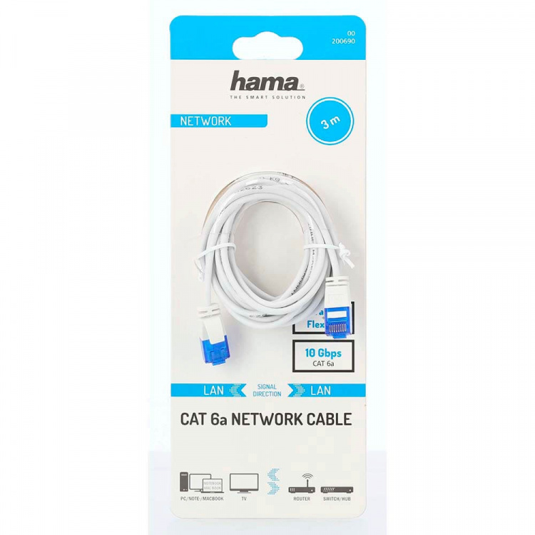 Hama Nettverkskabel CAT6a Slim U/UTP 3.0m Hvit