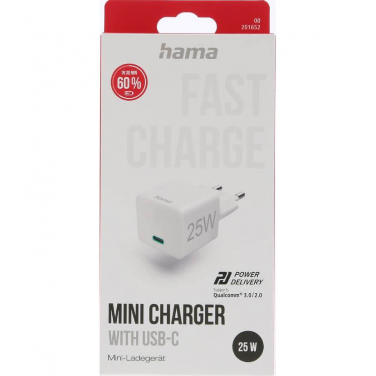 Hama Lader 220V USB-C PD/Qualcomm 25W Hvit