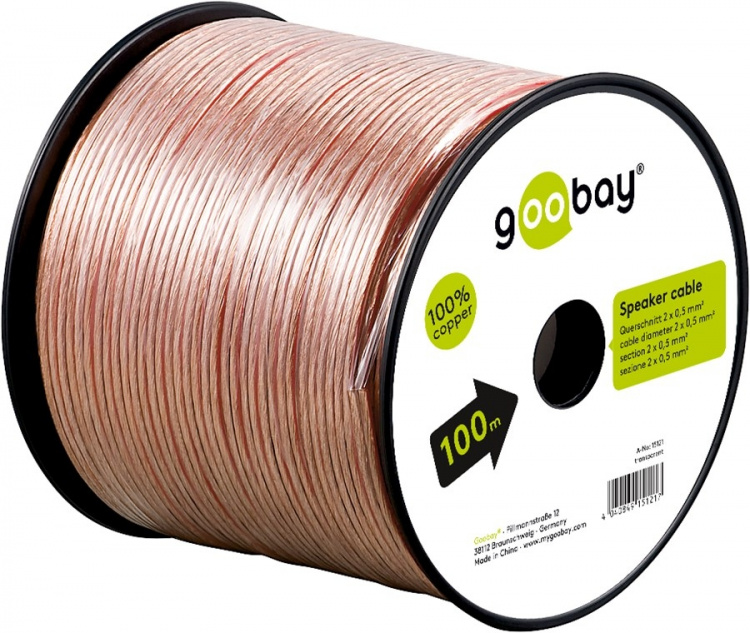 Goobay Høyttalerkabel transparent CU 100 m spole, tverrsnitt 2 x 0,5 mm² Goobay Høyttalerkabel transparent CU 100 m spole, tverrsnitt 2 x 0,5 mm²