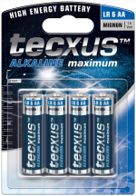 tecxus LR6/AA (Mignon) batteri, 4 stk. blisterpakning alkalisk manganbatteri, 1,5 V