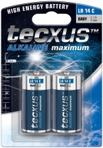tecxus LR14/C (Baby) batteri, 2 stk. alkalisk manganbatteri i blisterpakning, 1,5 V