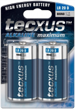 tecxus LR20/D (Mono) batteri, 2 stk. blister alkalisk manganbatteri, 1,5 V