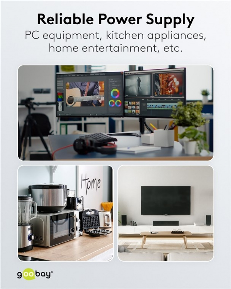 Goobay Strømskinne, 6 stikkontakter, 5 m, hvit 6 x sikkerhetsuttak Goobay Strømskinne, 6 stikkontakter, 5 m, hvit 6 x sikkerhetsuttak