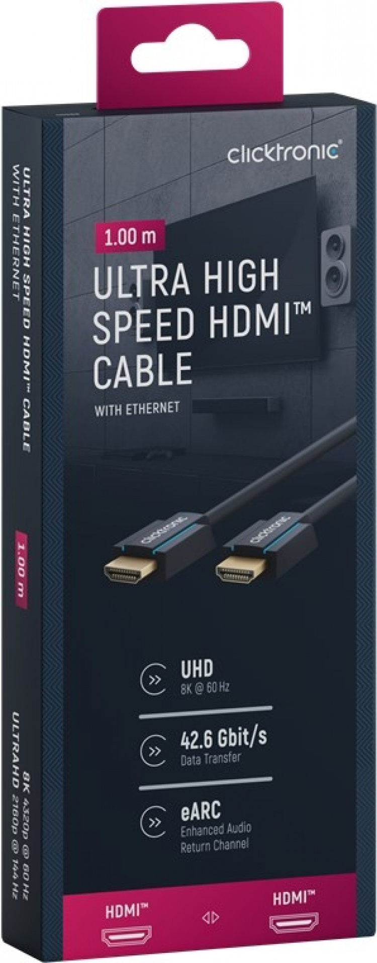 ClickTronic Ultrahøyhastighets HDMI™-kabel Premium-kabel | 1x HDMI™-kontakt 1x HDMI™-kontakt 1x HDMI™-kontakt | 1,0 m | UHD 8K @ 60 Hz ClickTronic Ultrahøyhastighets HDMI™-kabel Premium-kabel | 1x HDMI™-kontakt 1x HDMI™-kontakt 1x HDMI™-kontakt | 1,0 m | UHD 8K @ 60 Hz