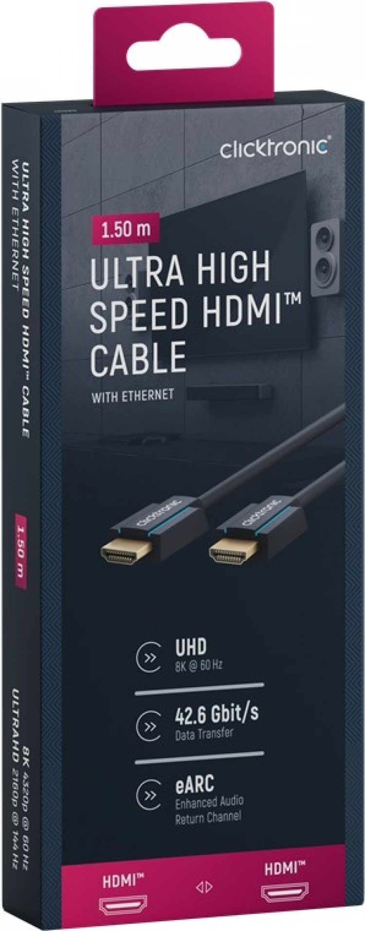 ClickTronic Ultrahøyhastighets HDMI™-kabel Premium-kabel | 1x HDMI™-kontakt 1x HDMI™-kontakt 1x HDMI™-kontakt | 1,5 m | UHD 8K @ 60 Hz ClickTronic Ultrahøyhastighets HDMI™-kabel Premium-kabel | 1x HDMI™-kontakt 1x HDMI™-kontakt 1x HDMI™-kontakt | 1,5 m | UHD 8K @ 60 Hz