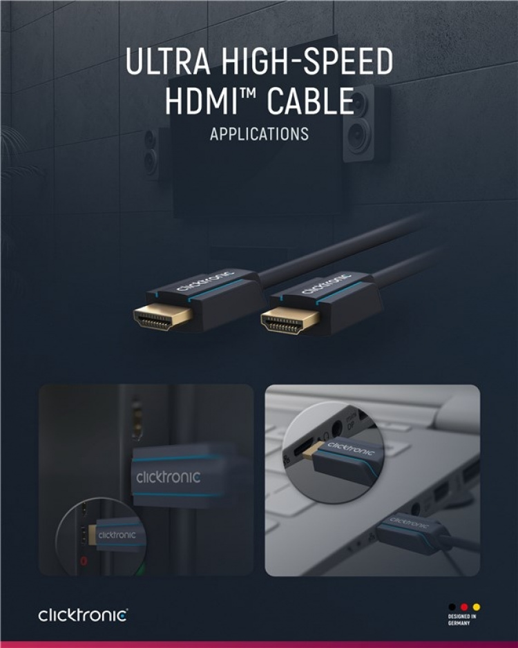 ClickTronic Ultrahøyhastighets HDMI™-kabel Premium-kabel | 1x HDMI™-kontakt 1x HDMI™-kontakt 1x HDMI™-kontakt | 1,5 m | UHD 8K @ 60 Hz ClickTronic Ultrahøyhastighets HDMI™-kabel Premium-kabel | 1x HDMI™-kontakt 1x HDMI™-kontakt 1x HDMI™-kontakt | 1,5 m | UHD 8K @ 60 Hz