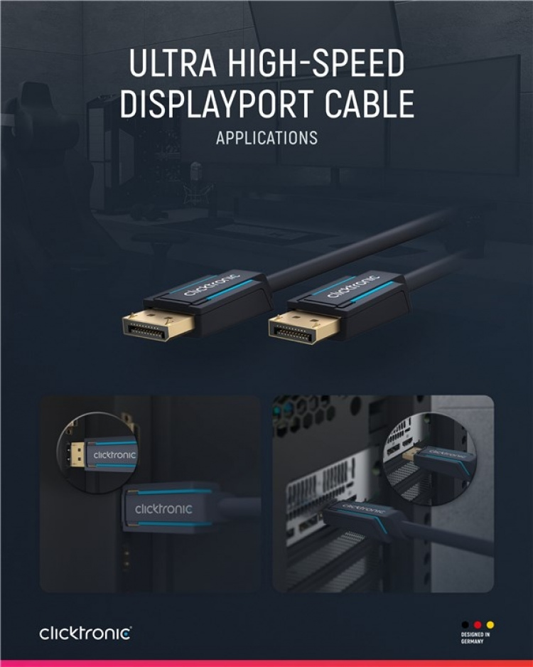 ClickTronic DisplayPort™-kabel Premium-kabel | 1x DisplayPort™-kontakt 1x DisplayPort™-kontakt 1x DisplayPort™-kontakt | 1,0 m | UHD 8K @ 60 Hz ClickTronic DisplayPort™-kabel Premium-kabel | 1x DisplayPort™-kontakt 1x DisplayPort™-kontakt 1x DisplayPort™-kontakt | 1,0 m | UHD 8K @ 60 Hz
