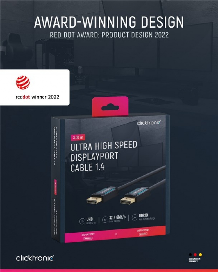 ClickTronic DisplayPort™-kabel Premium-kabel | 1x DisplayPort™-kontakt 1x DisplayPort™-kontakt 1x DisplayPort™-kontakt | 3,0 m | UHD 8K @ 60 Hz ClickTronic DisplayPort™-kabel Premium-kabel | 1x DisplayPort™-kontakt 1x DisplayPort™-kontakt 1x DisplayPort™-kontakt | 3,0 m | UHD 8K @ 60 Hz