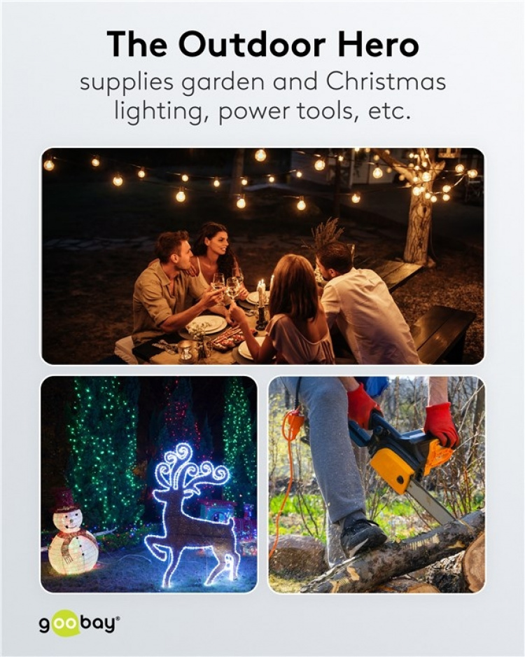 Goobay Stikkontakt, 5 stikkontakter, sprutbeskyttelse, 3 m 5 jordede stikkontakter med beskyttelsesdeksel, egnet for utendørs bruk