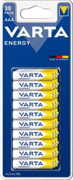 Varta LR03/AAA (Micro) (4103) batteri, 30 stk. i blisterpakning alkalisk manganbatteri, 1,5 V Varta LR03/AAA (Micro) (4103) batteri, 30 stk. i blisterpakning alkalisk manganbatteri, 1,5 V