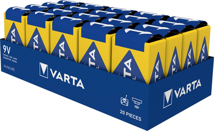 Varta 6LR61/6LP3146/9 V Block (4022) batteri, 20 stk. kartong alkalisk manganbatteri, 9 V