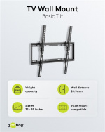 Goobay TV-veggfeste Basic TILT (M) for TV-er fra 32 til 55 tommer (81 til 140 cm), vippbart opp til 35 kg