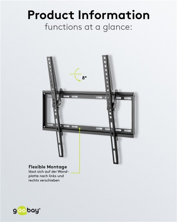 Goobay TV-veggfeste Basic TILT (M) for TV-er fra 32 til 55 tommer (81 til 140 cm), vippbart opp til 35 kg