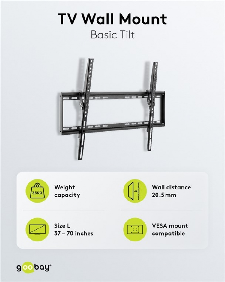 Goobay TV-veggfeste Basic TILT (L) for TV-er fra 37 til 70 tommer (94 til 178 cm), vippbart opp til 35 kg Goobay TV-veggfeste Basic TILT (L) for TV-er fra 37 til 70 tommer (94 til 178 cm), vippbart opp til 35 kg