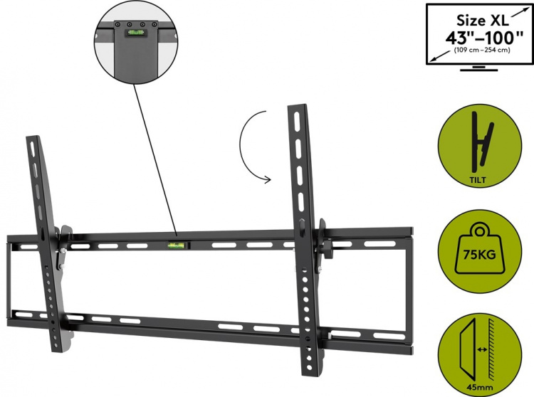 Goobay TV-veggfeste Basic TILT (XL) for TV-er fra 43 til 100 tommer (109-254 cm), vippbart opp til 75 kg