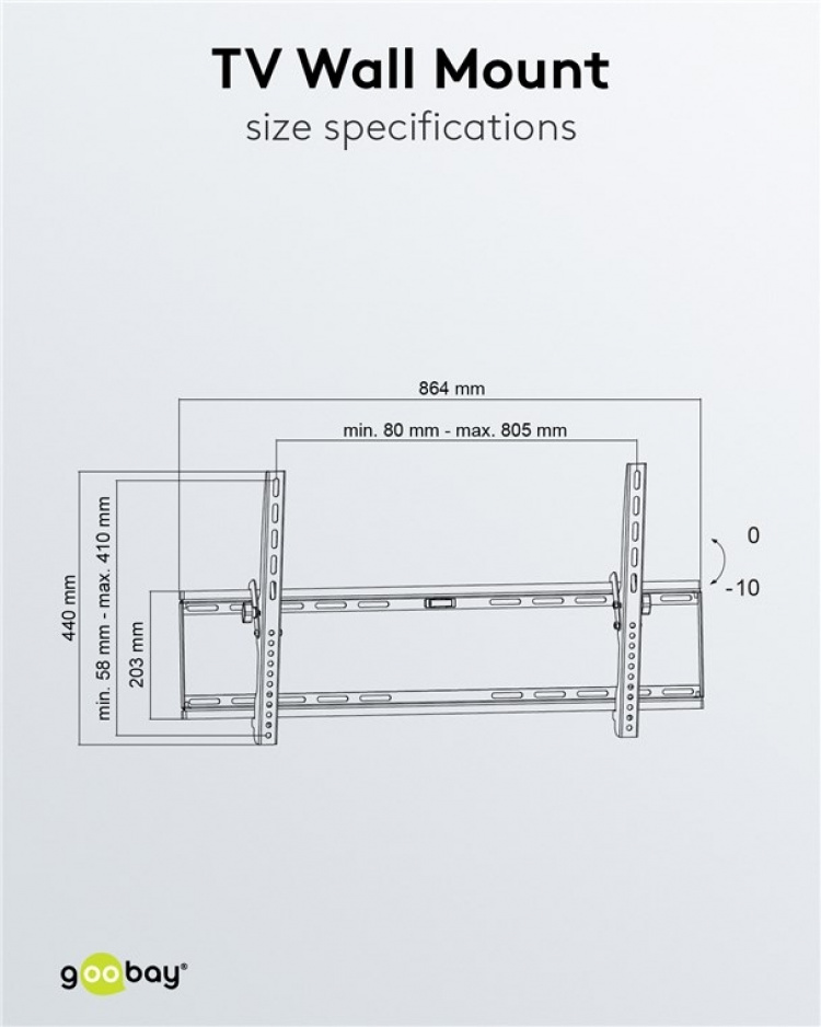 Goobay TV-veggfeste Basic TILT (XL) for TV-er fra 43 til 100 tommer (109-254 cm), vippbart opp til 75 kg