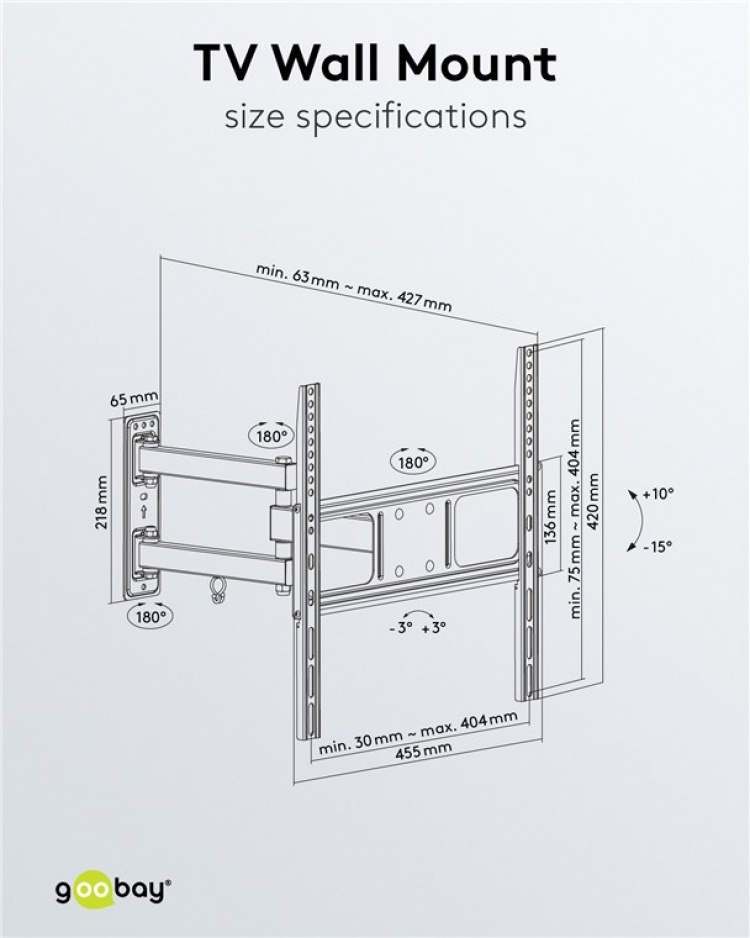 Goobay TV-veggbrakett Basic FULLMOTION (M) for TV-er fra 32 til 55 tommer (81-140 cm), fullt mobil (svingbar og vippbar) opp til 35 kg