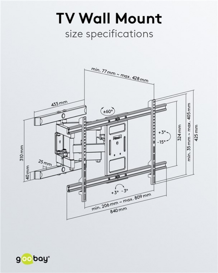 Goobay TV-veggfeste Pro FULLMOTION (XL) for TV-er fra 43 til 100 tommer (109-254 cm), fullt bevegelig (svingbart og vippbart) opp til 60 kg