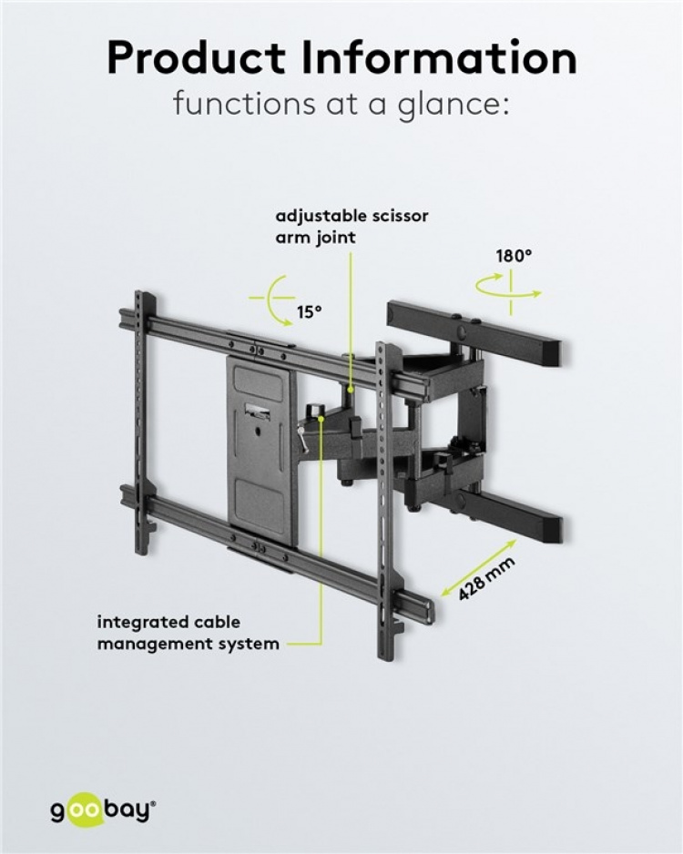 Goobay TV-veggfeste Pro FULLMOTION (XL) for TV-er fra 43 til 100 tommer (109-254 cm), fullt bevegelig (svingbart og vippbart) opp til 60 kg