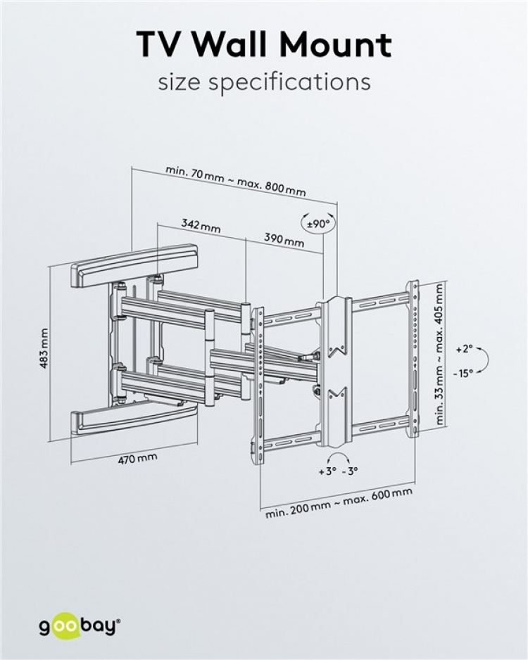 Goobay TV-veggfeste Pro FULLMOTION (L) wide Range for TV-er fra 37 til 70 tommer (94-178 cm), fullt bevegelig (svingbart og vippbart) opp til 70 kg