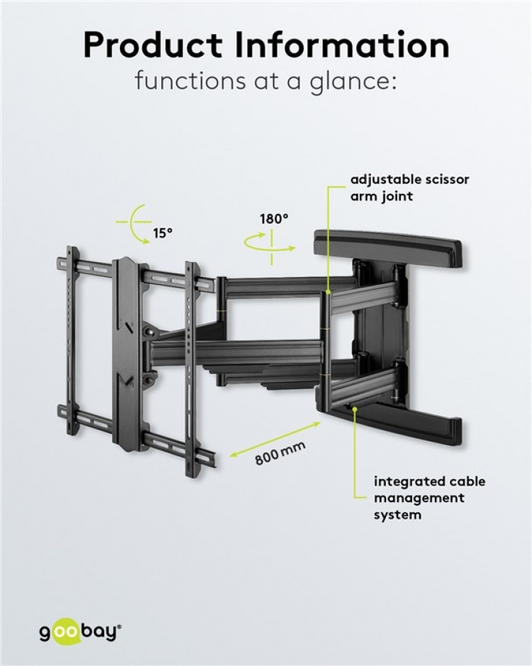 Goobay TV-veggfeste Pro FULLMOTION (L) wide Range for TV-er fra 37 til 70 tommer (94-178 cm), fullt bevegelig (svingbart og vippbart) opp til 70 kg
