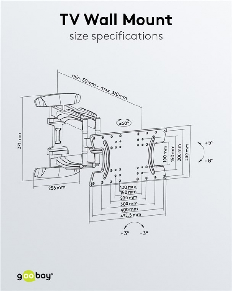 Goobay TV-veggbrakett OLED FULLMOTION (L) spesielt for OLED-TV-er fra 37 til 70 tommer (94 til 178 cm), fullt bevegelig (svingbar og vippbar) opp til 30 kg