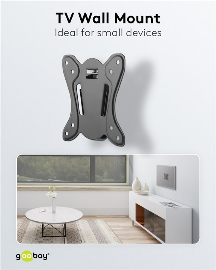 Goobay TV-veggfeste Basic FIXED (størrelse S) for TV-er og skjermer mellom 23 og 42 tommer (58-107 cm) opp til 25 kg