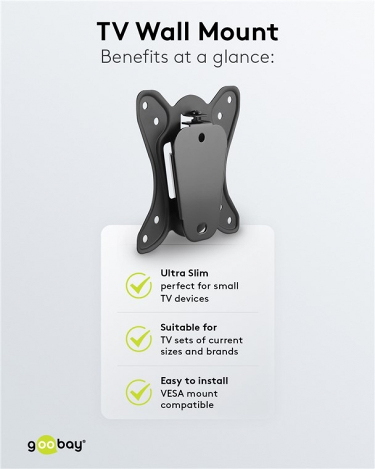 Goobay TV-veggfeste Basic FIXED (størrelse S) for TV-er og skjermer mellom 23 og 42 tommer (58-107 cm) opp til 25 kg