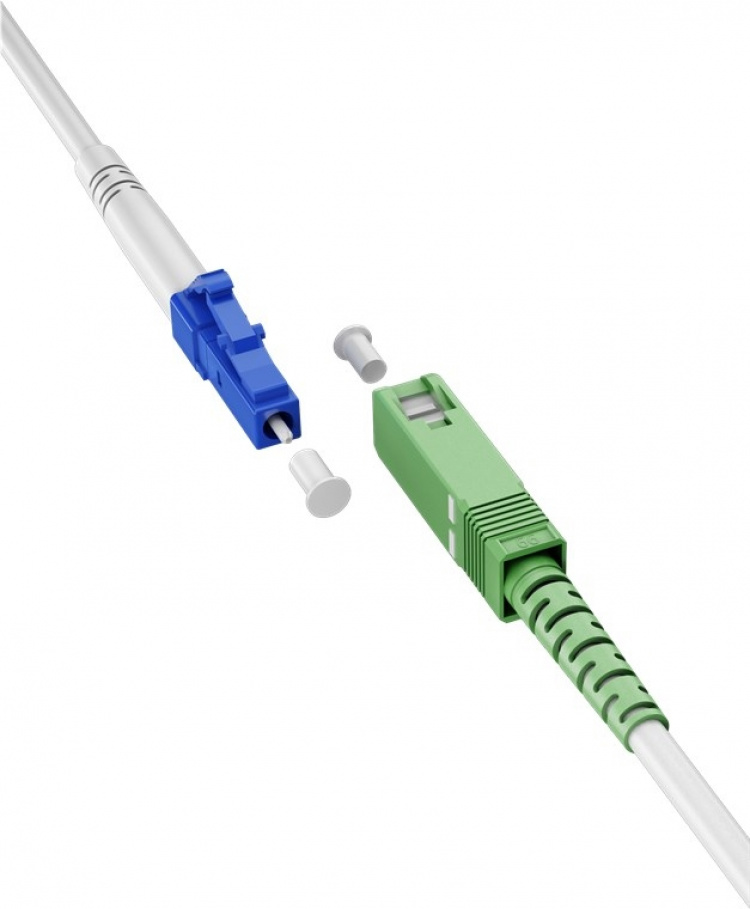 Goobay Fiberoptisk kabel (FTTH), Singlemode (OS2) Hvit, hvit (Simplex), 10 m plugg SC-APC (8°) > LC-plugg (UPC), halogenfri kabelkappe (LSZH)