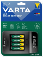 Varta LCD Smart Charger+ (type 57684) inkl. 4x AA 2100 mAh lader opptil 4x AA-batterier eller AAA-batterier (NiMH) samtidig